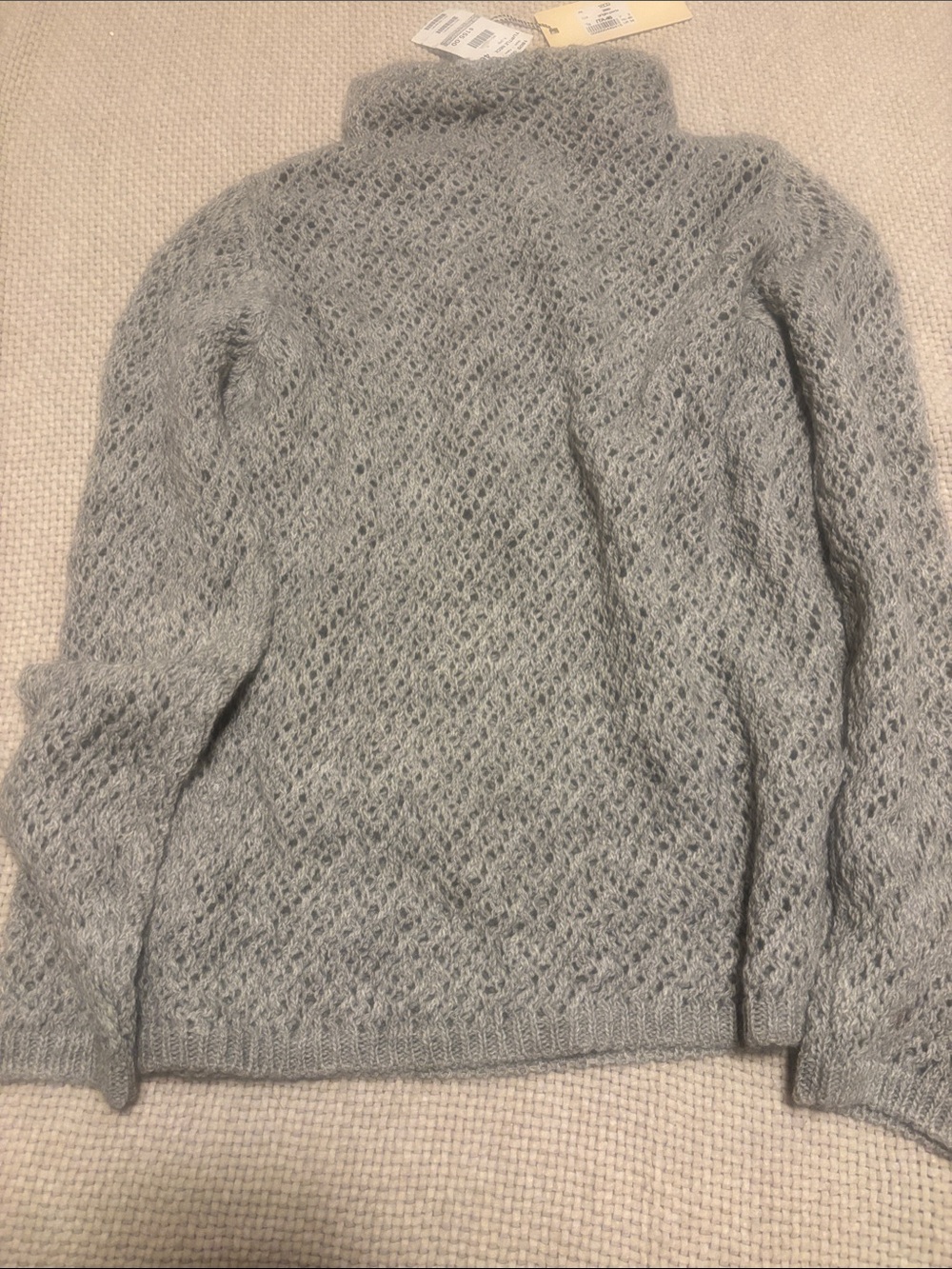 Cozy Gray Open-Knit Turtleneck Sweater